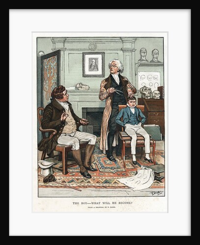 Man practicing phrenology on boy by Anonymous