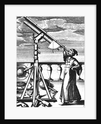 Johannes Hevelius using telescope by Anonymous