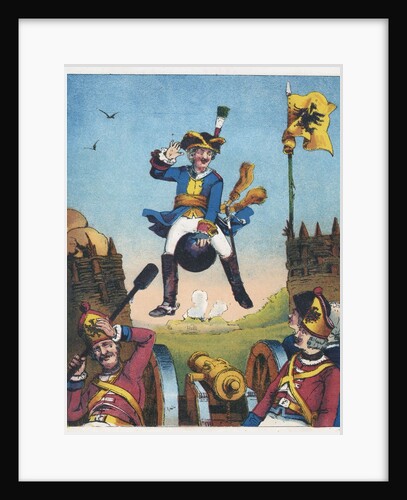 Baron Munchausen riding a cannonball by Anonymous