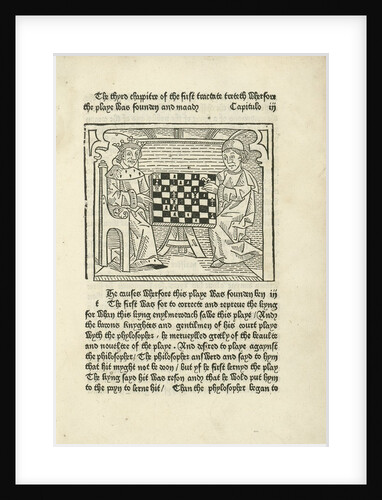 Woodcut print of a King and prelate playing chess by Anonymous
