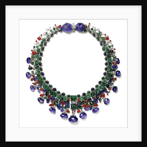 Gemstone necklace with amethyst, ruby, emerald and diamond by Anonymous