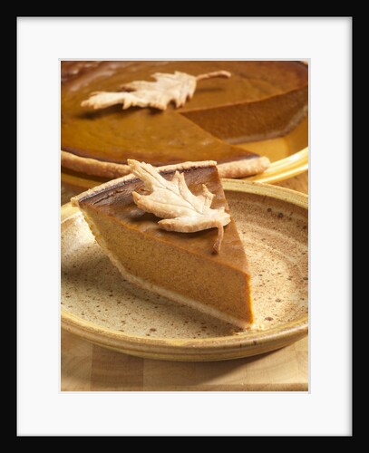 Slice of Pumpkin Pie with Pastry Leaf Garnish by Anonymous