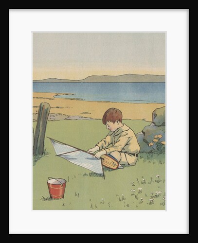 Illustration of boy with toy boat by Anonymous