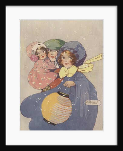 Illustration of young family with lantern by Anonymous