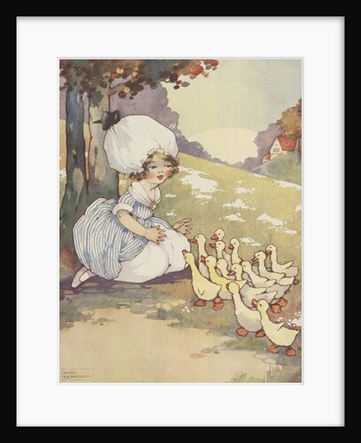 Illustration of girl with ducklings by Anonymous