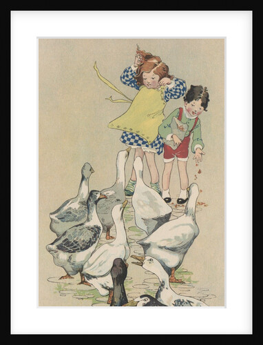 Illustration of children feeding geese by Anonymous