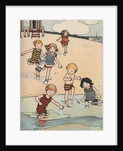 Illustration of children playing at beach by Anonymous