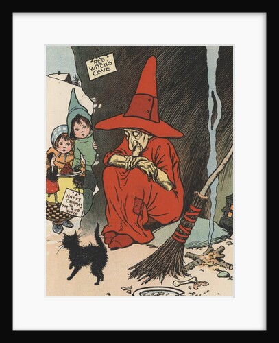 Illustration of children bringing Christmas gift to sleeping witch by Anonymous
