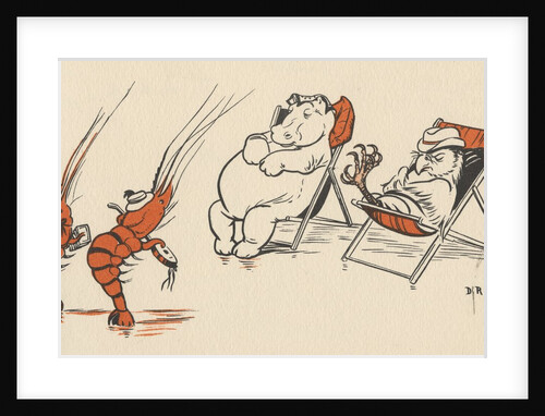 Illustration of crustaceans playing music for hippo and bird by Anonymous
