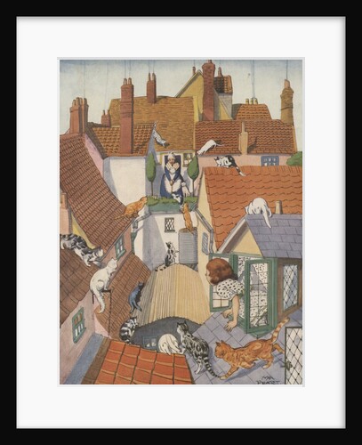 Illustration of cats on roofs by Anonymous