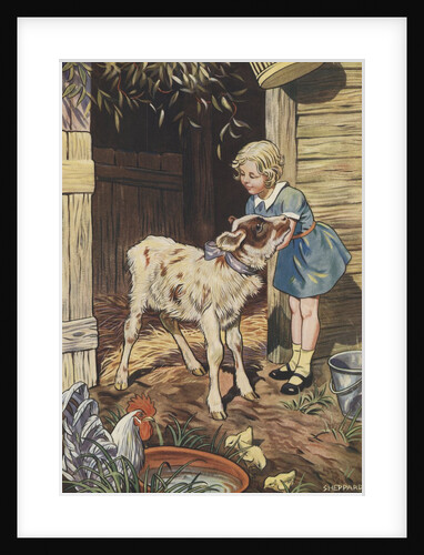 Illustration of girl with calf by Anonymous