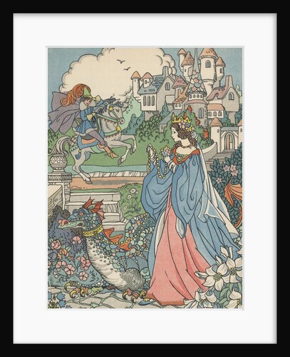 Illustration of princess and pet dragon by Anonymous