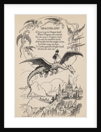 Illustration of girl riding flying dragon by Anonymous