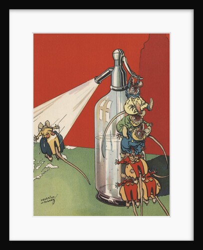 Illustration of mice spraying soda syphon bottle by Anonymous