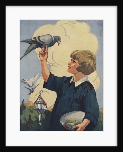 Illustration of girl with pigeon by Anonymous