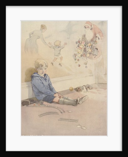 Illustration of boy daydreaming about Santa Claus by Anonymous