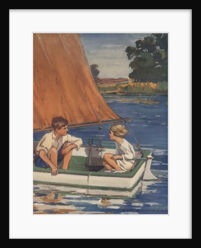 Illustration of children in sailboat by Anonymous