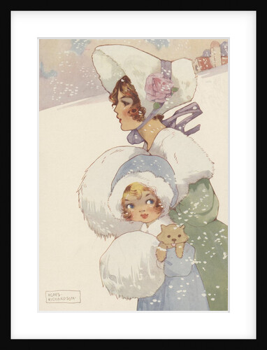 Illustration of woman and girl wearing muffs by Anonymous
