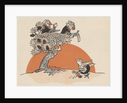 Illustration of female birds watching another bird sweep by Anonymous