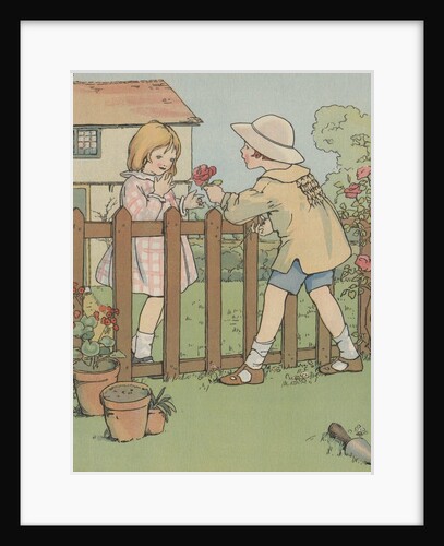 Illustration of boy giving rose to girl by Anonymous