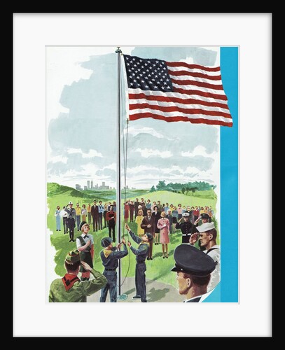 Boys scouts raising American flag by Anonymous