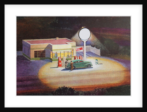Gas station at night by Anonymous