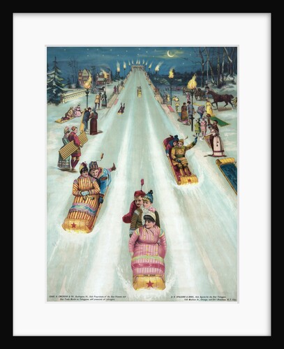 Couples sledding at night by Anonymous