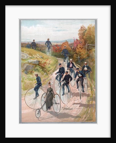 Group riding penny-farthing bicycles by Anonymous