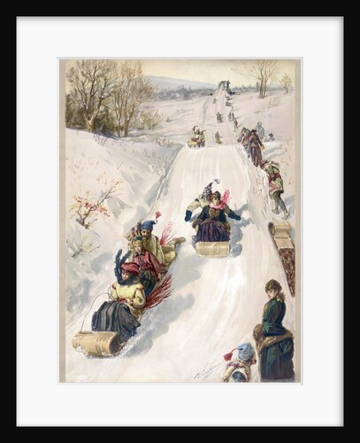 Tobogganing in countryside by Anonymous