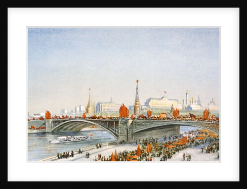 Postcard of a May-Day parade on the banks of the Moskva River in Moscow, USSR by Anonymous