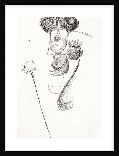 Oscar Wilde, the Irish dramatist, writer and poet. A caricature by Max Beerbohm showing his extravagent haircut, style of dress and his trademark cane. by Anonymous