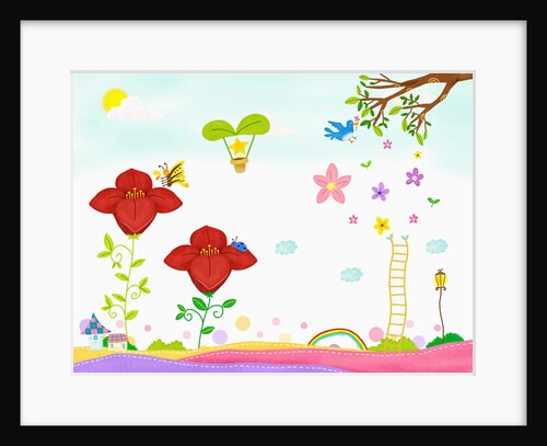 Sunny spring scenery with flowers by Anonymous