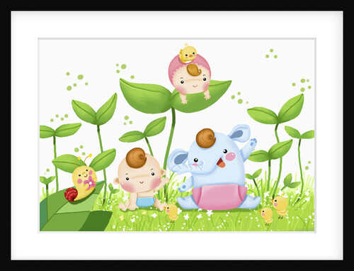 Babies sitting on the field by Anonymous