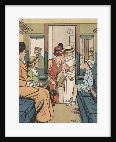 Mother saying goodbye to son on train by Anonymous