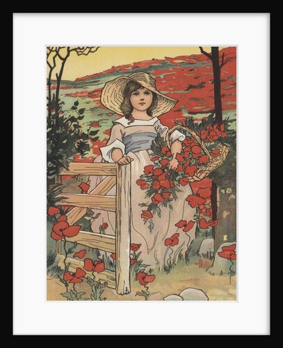 Girl holding basket of flowers by Anonymous