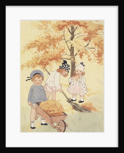 Children gathering leaves by Anonymous