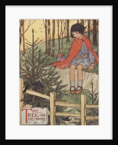 Girl watching birds in woods by Anonymous