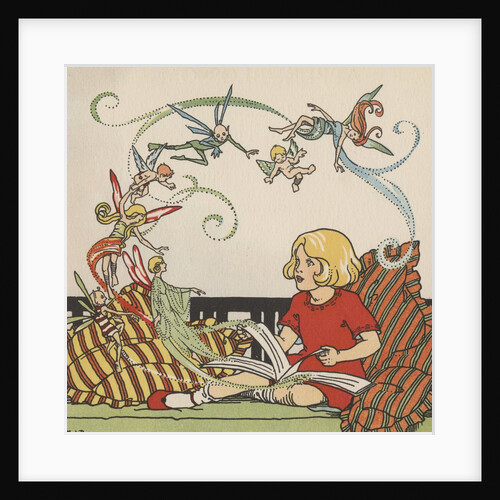 Girl reading book on fairies by Anonymous
