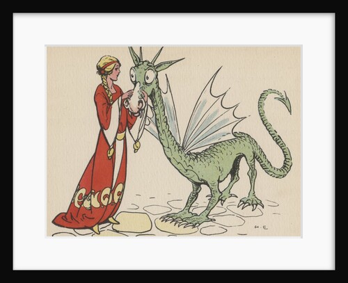 Princess with friendly dragon by Anonymous