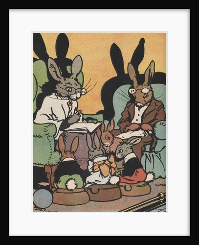 Rabbit family listening to stories by Anonymous