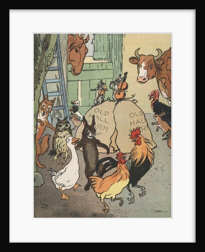 Farm animals dancing near barn by Anonymous