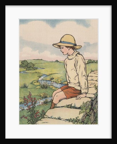 Boy sitting near brook by Anonymous