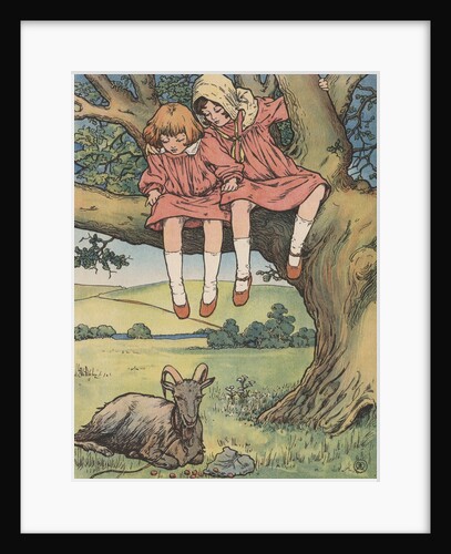 Children in tree watching goat by Anonymous