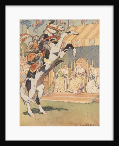 Knight in armor riding rearing horse by Anonymous