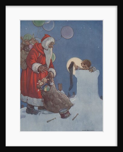 Little boy holding out Chrimas stocking to Santa Claus by Anonymous