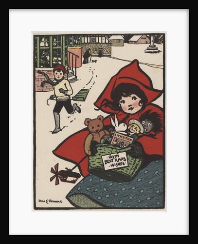 Girl holding basket of toys by Anonymous