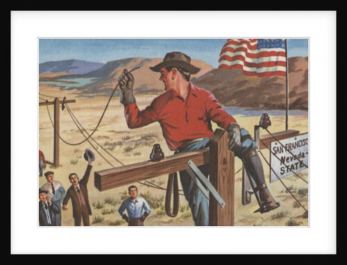 Man wiring long distance telephone system by Anonymous