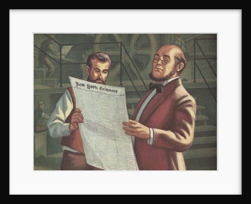 Men inspecting New York Tribune newspaper at printing plant by Anonymous