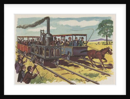 Race between steam locomotive and horse-drawn car by Anonymous