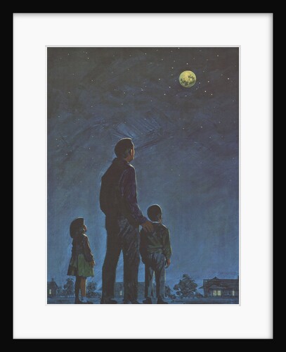 Father and children looking at moon and stars by Anonymous